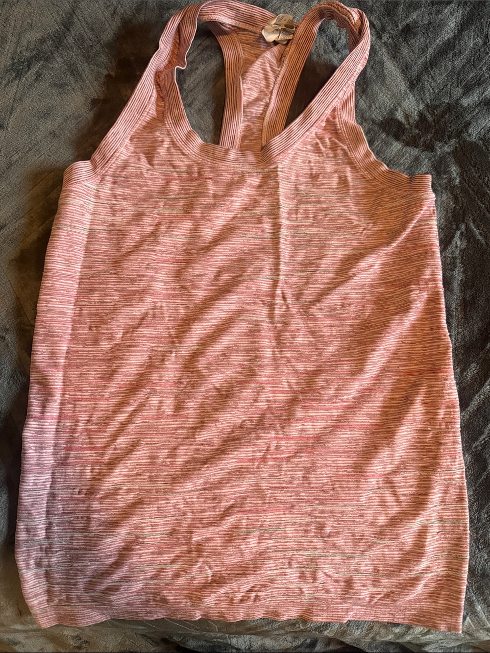Athleta Pink/Gray Striped Momentum Racerback Tank M